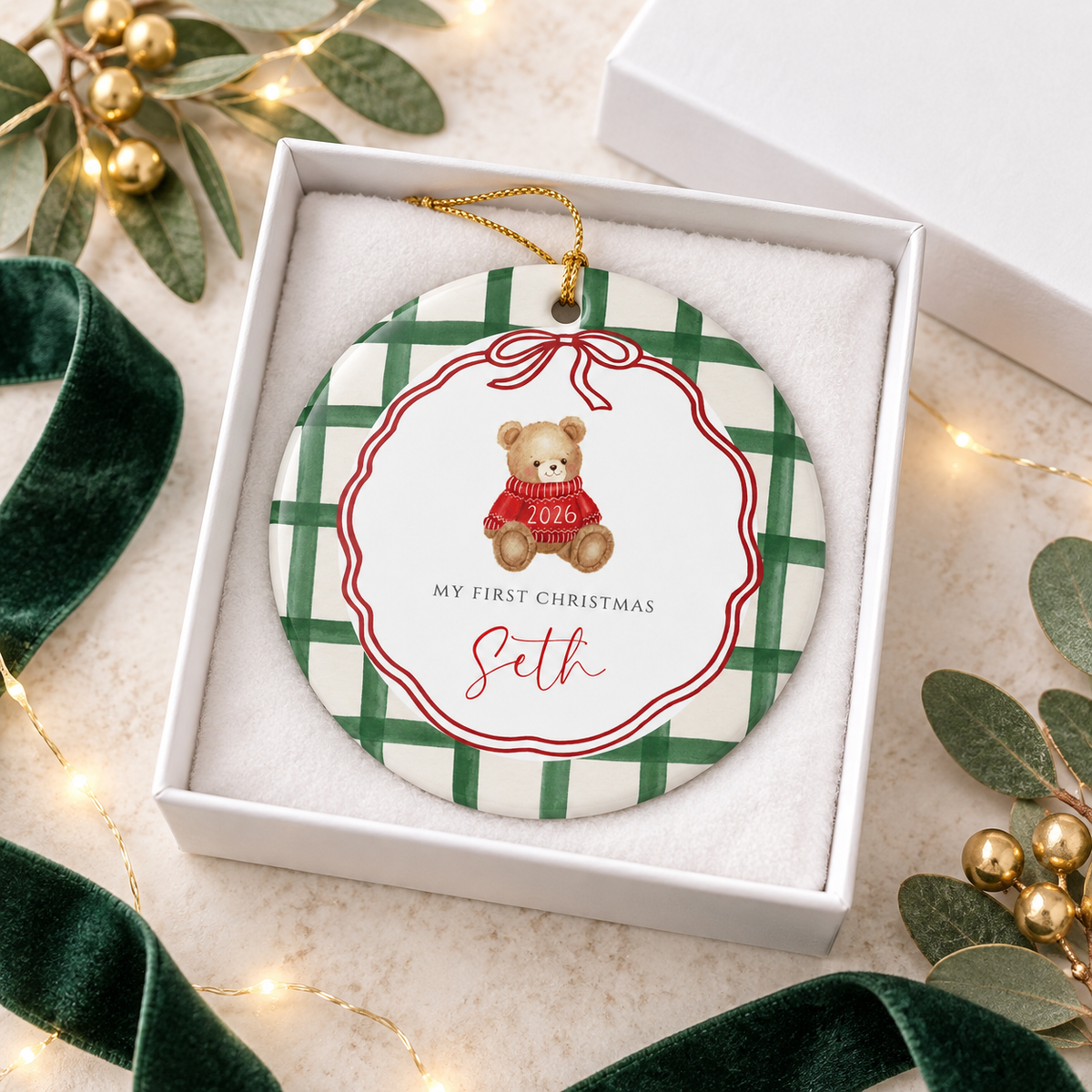 Personalized First Christmas Ornament Vintage Bear