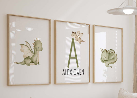 Dragon Personalized Prints Set of 3
