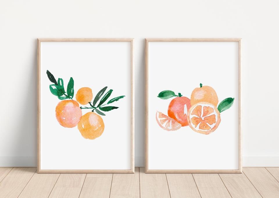 Clementine Set of 2 Nursery Art Prints, Orange Wall Art, Girl Nursery Decor, Play Room, Girl Baby Room Ideas
