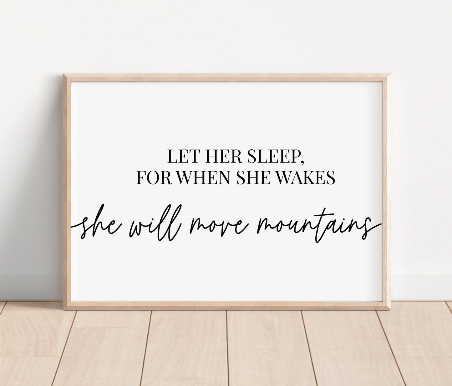 Let her sleep, move mountains Nursery Art Print, Nursery Wall Art, Nursery Decor, Girl Baby Room Idea, Nursery sleep quote print