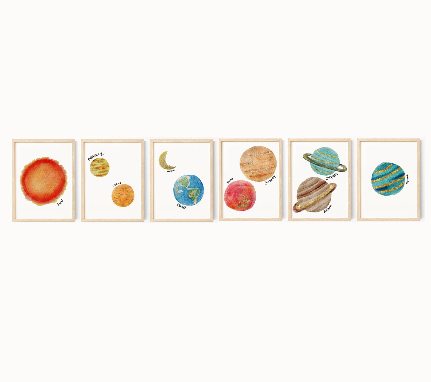 Planet Set of 6 Nursery Art Prints, Planets Wall Art, Solar System Nursery Decor, Play Room, Outer Space Baby Room Ideas