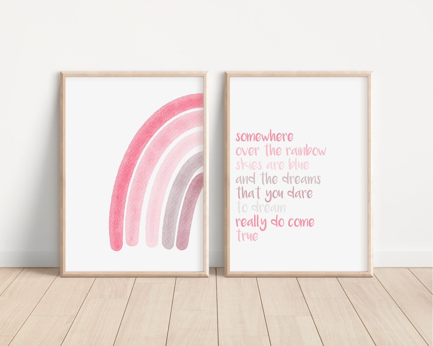 Somewhere Over The Rainbow Set of 2 Nursery Prints, Pink Boho Nursery Wall Art, Colorful Artwork, Nursery Artwork, Boho Nursery Artwork 007