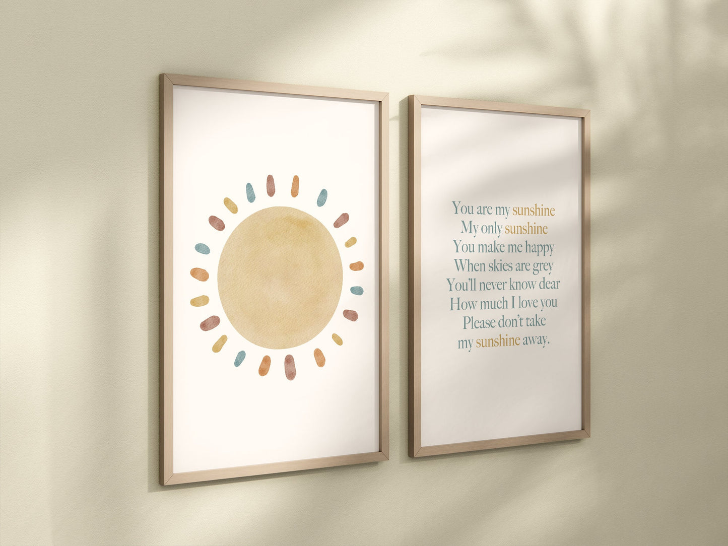 You Are My Sunshine Set of 2 Nursery Prints, Nursery Wall Art, You are my Sunshine Artwork, Sun Nursery Artwork, Boho Nursery Artwork
