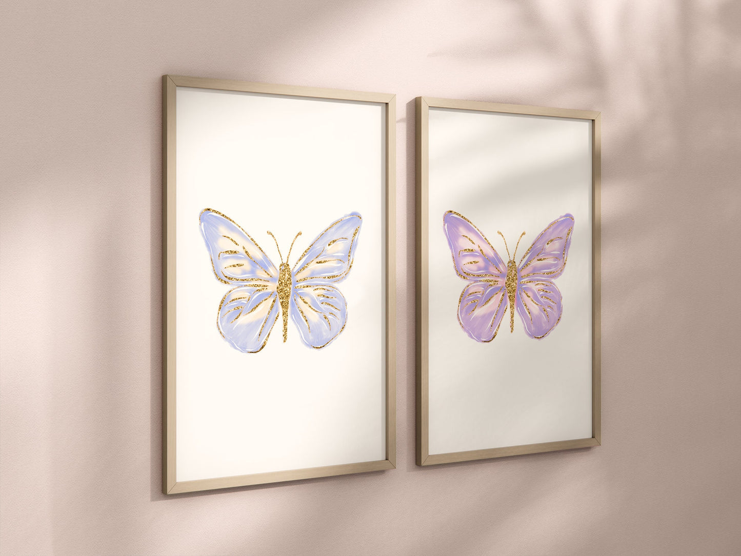 Purple Butterflies Set of 2 Nursery Art Prints, Butterfly Wall Art, Glitter Nursery Decor, Play Room, Girl Baby Room Ideas, 032