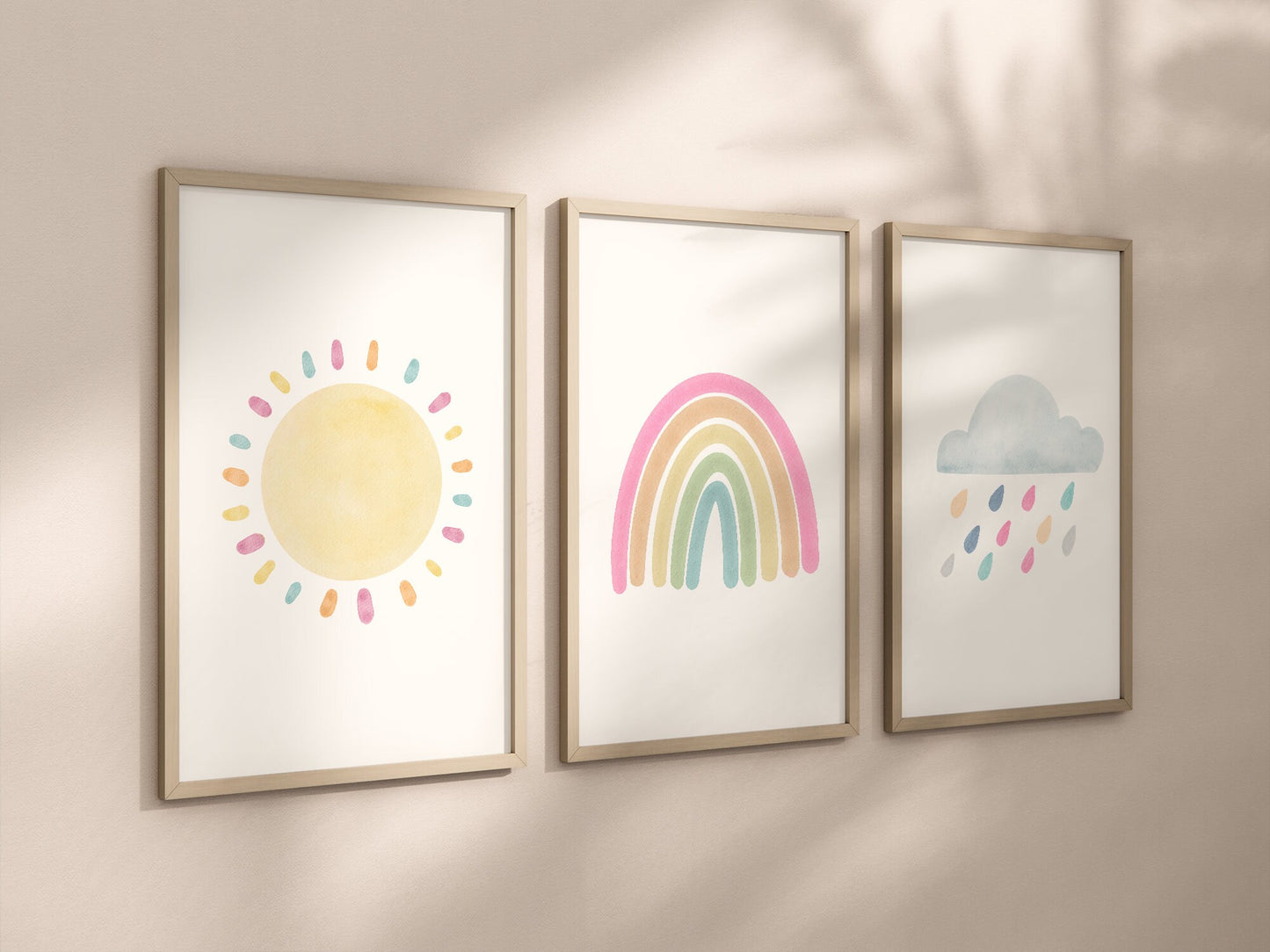 Pastel Rainbow Sun Cloud Set of 3 Nursery Art Prints, Weather colorful Nursery Wall Art, Nursery Decor, Play Room, Baby Room Ideas, 039