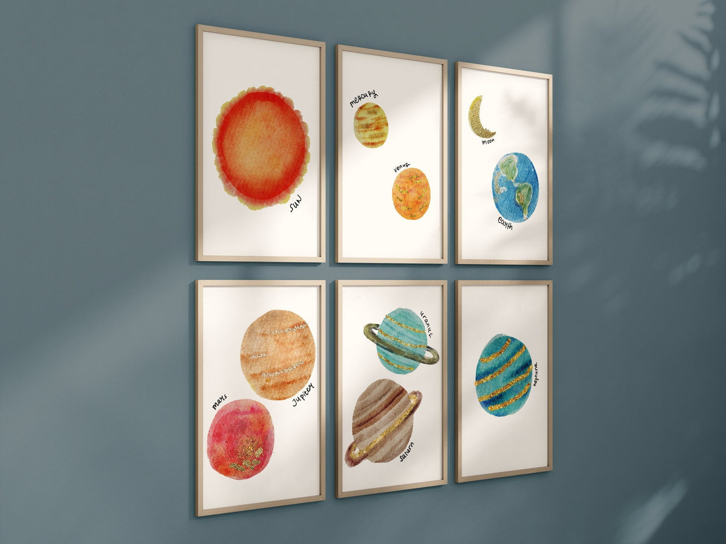 Planet Set of 6 Nursery Art Prints, Planets Wall Art, Solar System Nursery Decor, Play Room, Outer Space Baby Room Ideas