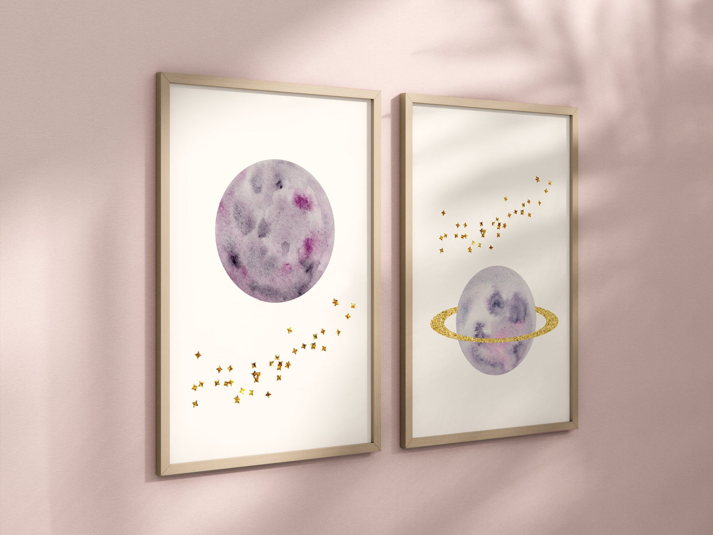 Purple Planet Set of 2 Nursery Art Prints, Wall Art, Galaxy Nursery Decor, Play Room, Girl space Baby Room Ideas, 011