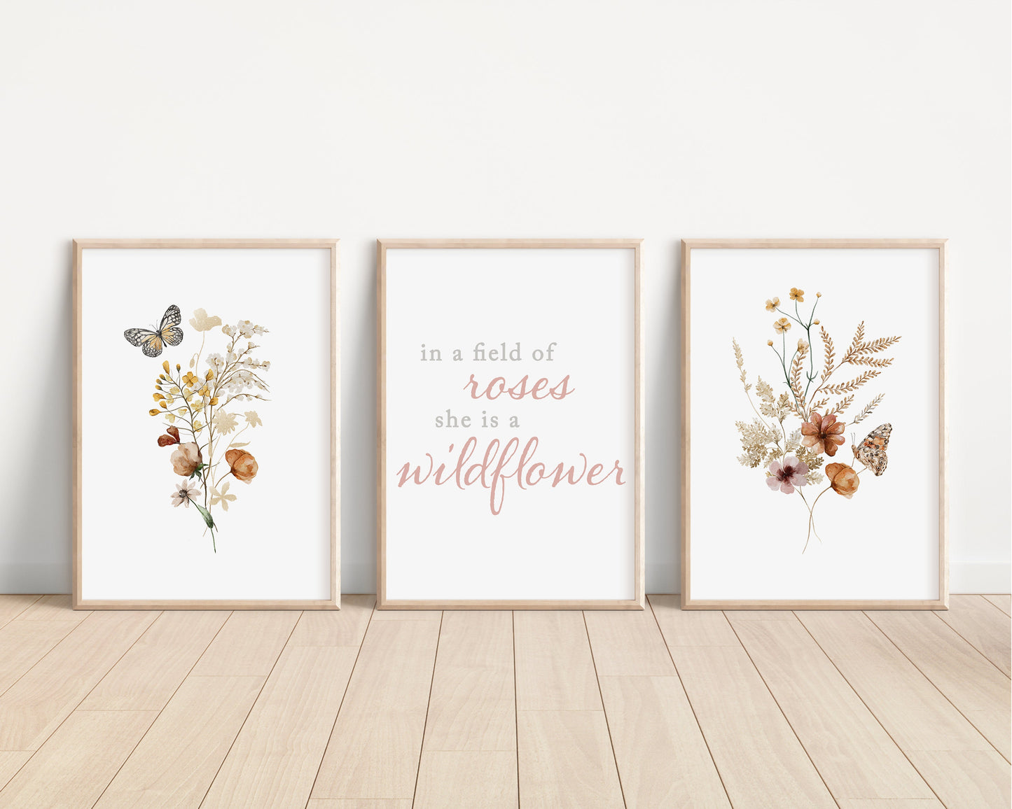 Set of 3 Boho Wildflowers Floral Art Prints, Leaf Art, Botanical Meadows, Bloom Bouquet, Nursery Decor, Play Room, Girl Baby Room Ideas 060