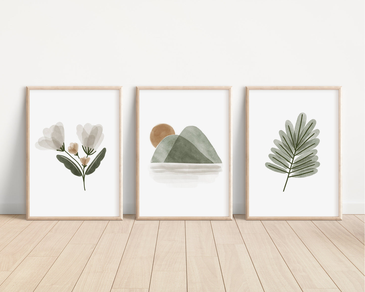 Set of 3 Boho Floral Nursery Prints, Bohemian wall art, Nursery Decor, Watercolor Floral Nursery, Girl Nursery Decor, Sage Green, 056
