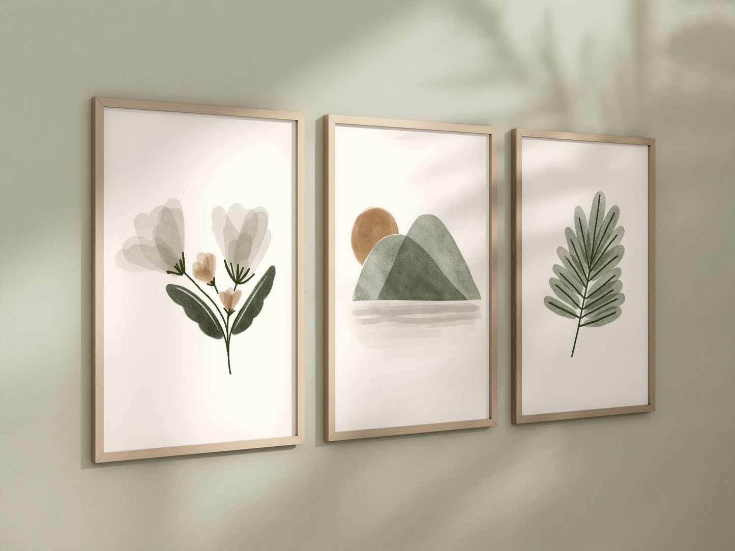 Set of 3 Boho Floral Nursery Prints, Bohemian wall art, Nursery Decor, Watercolor Floral Nursery, Girl Nursery Decor, Sage Green, 056