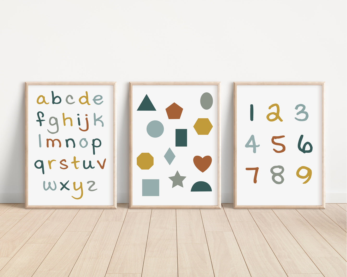 Set of 3 Alphabet and Shapes Nursery Art Prints, Education Wall Decor, Boys Nursery, Nursery Decor, Play Room, Baby Boy Room Ideas 062