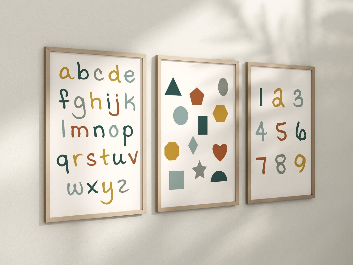Set of 3 Alphabet and Shapes Nursery Art Prints, Education Wall Decor, Boys Nursery, Nursery Decor, Play Room, Baby Boy Room Ideas 062