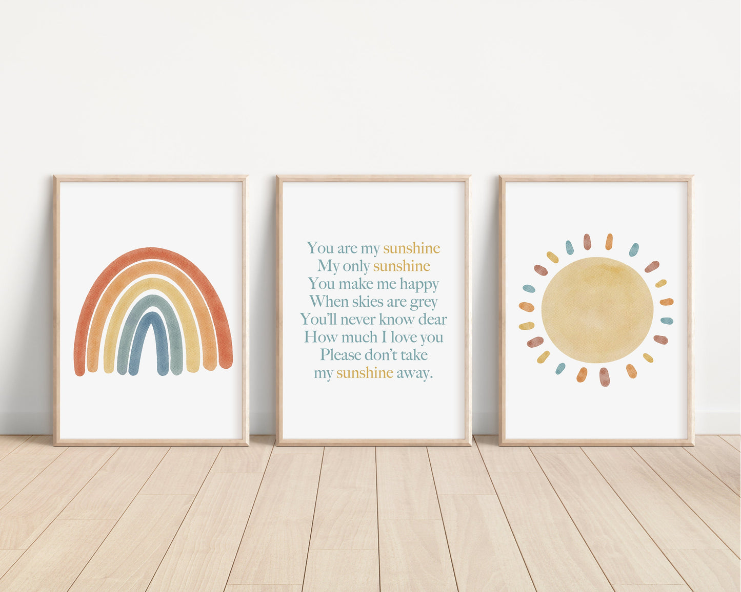 Set of 3 You Are My Sunshine Nursery Art Prints, Sun, Rainbow Nursery Wall Art, Nursery Decor, Play Room, Baby Room Ideas, 081