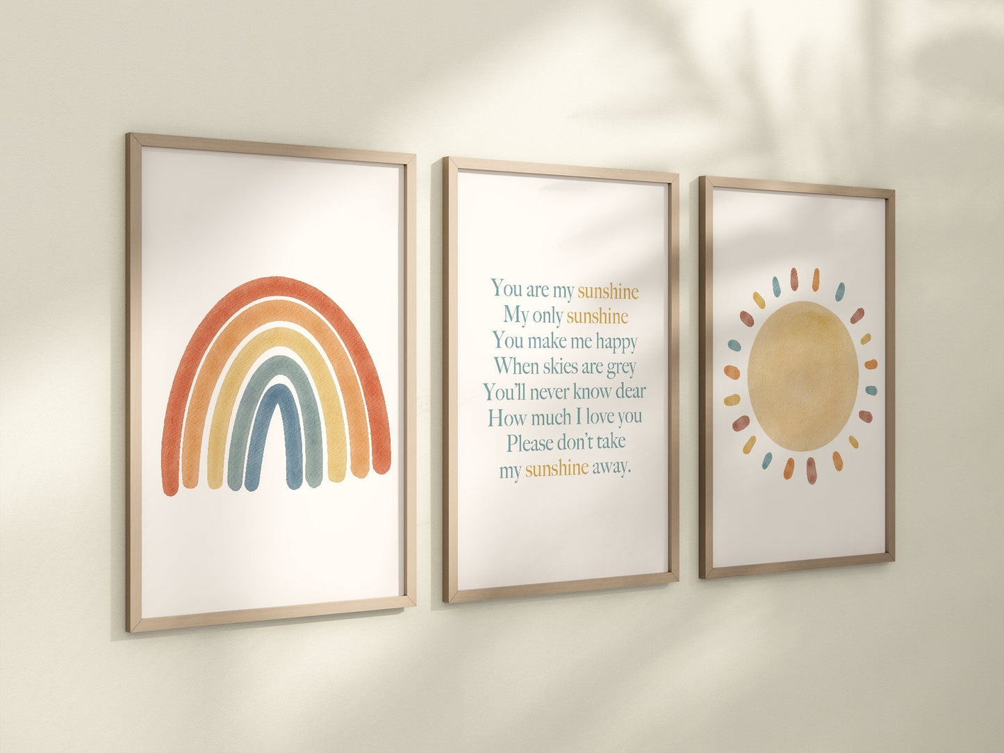 Set of 3 You Are My Sunshine Nursery Art Prints, Sun, Rainbow Nursery Wall Art, Nursery Decor, Play Room, Baby Room Ideas, 081
