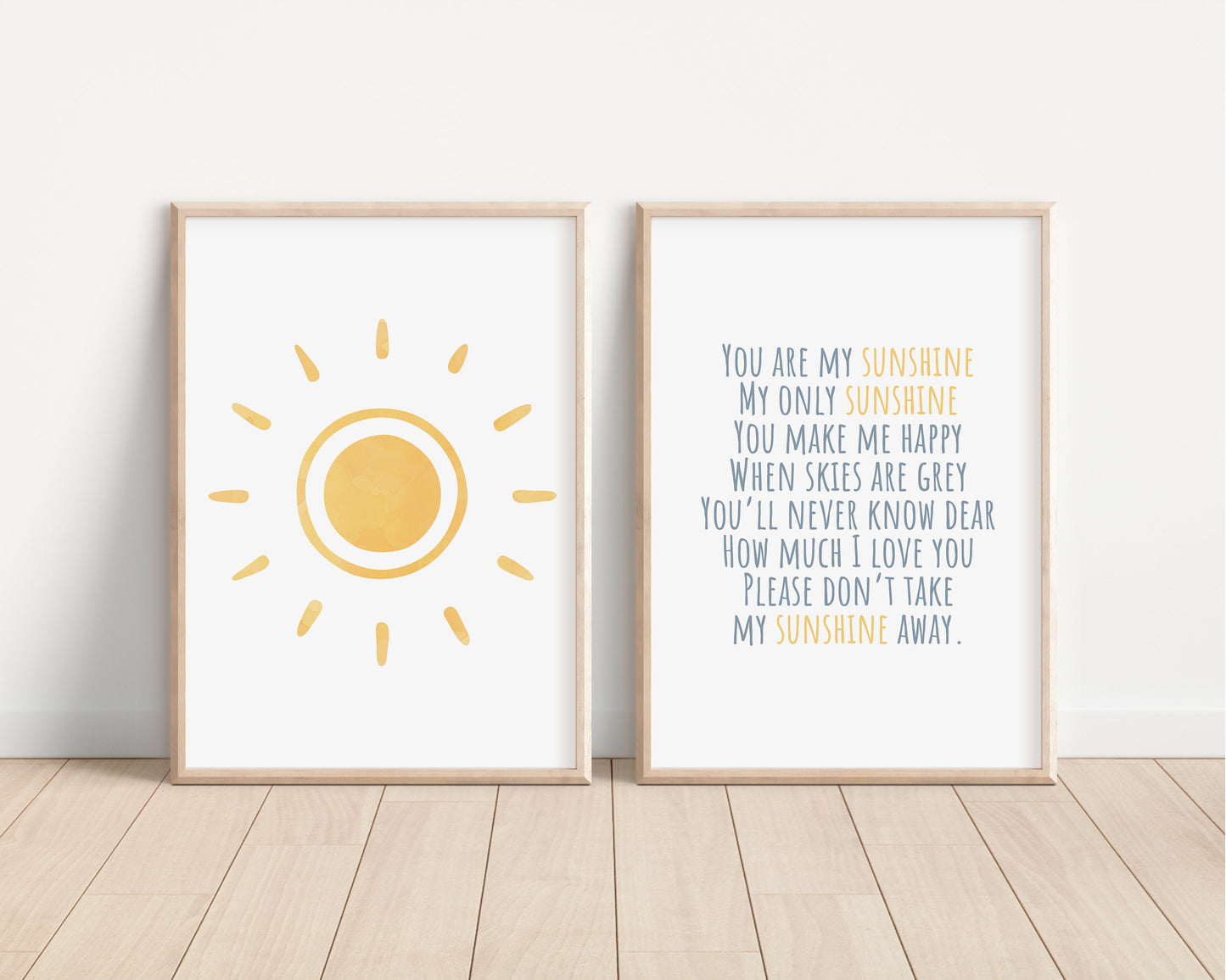 You Are My Sunshine Set of 2 Nursery Prints, Boho Nursery Wall Art, You are my Sunshine Artwork, Watercolor Nursery Art, Boho Artwork, 084