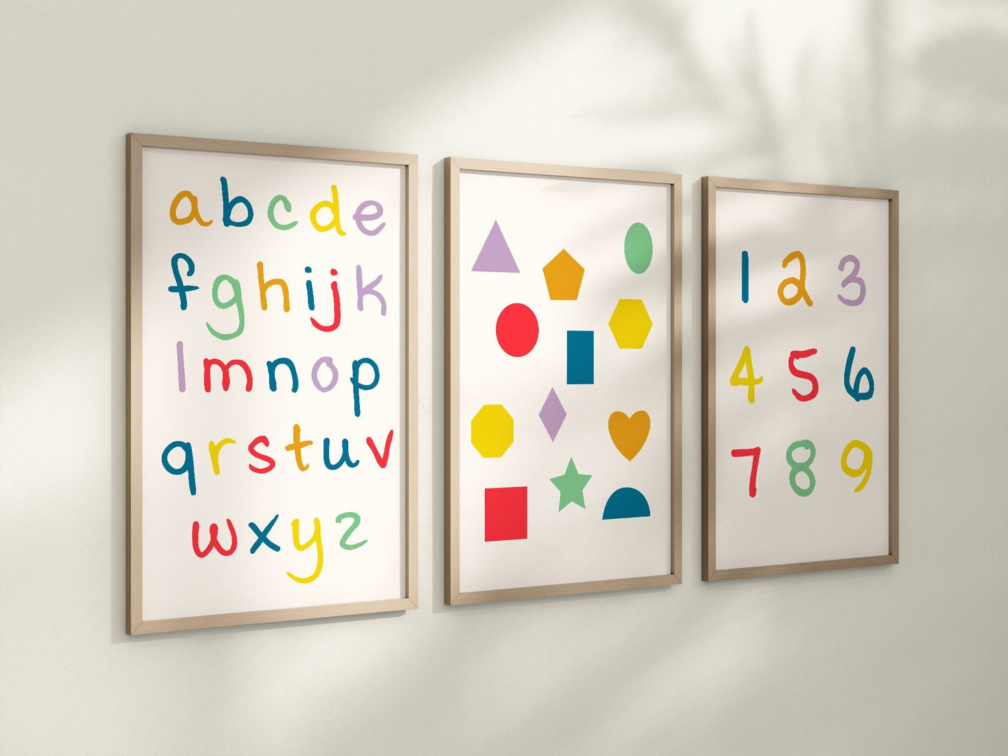Set of 3 Colorful Alphabet and Shapes Nursery Art Prints, Education Wall Decor, Play Nursery Decor, Play Room, Baby Boy Room Ideas 065