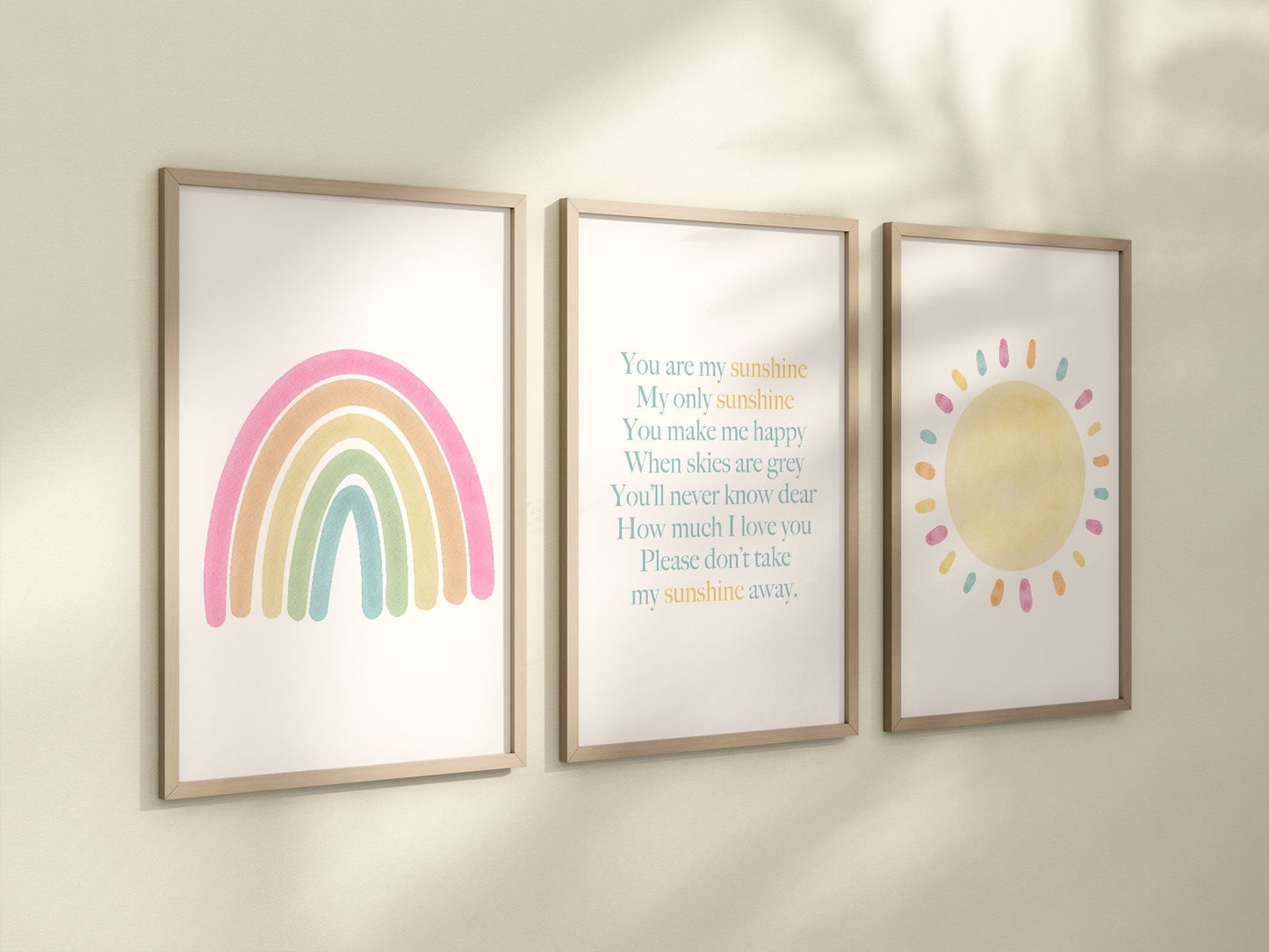 Pastel You Are My Sunshine Set of 3 Nursery Art Prints, Sun, Rainbow Nursery Wall Art, Nursery Decor, Play Room, Baby Room Ideas, 079
