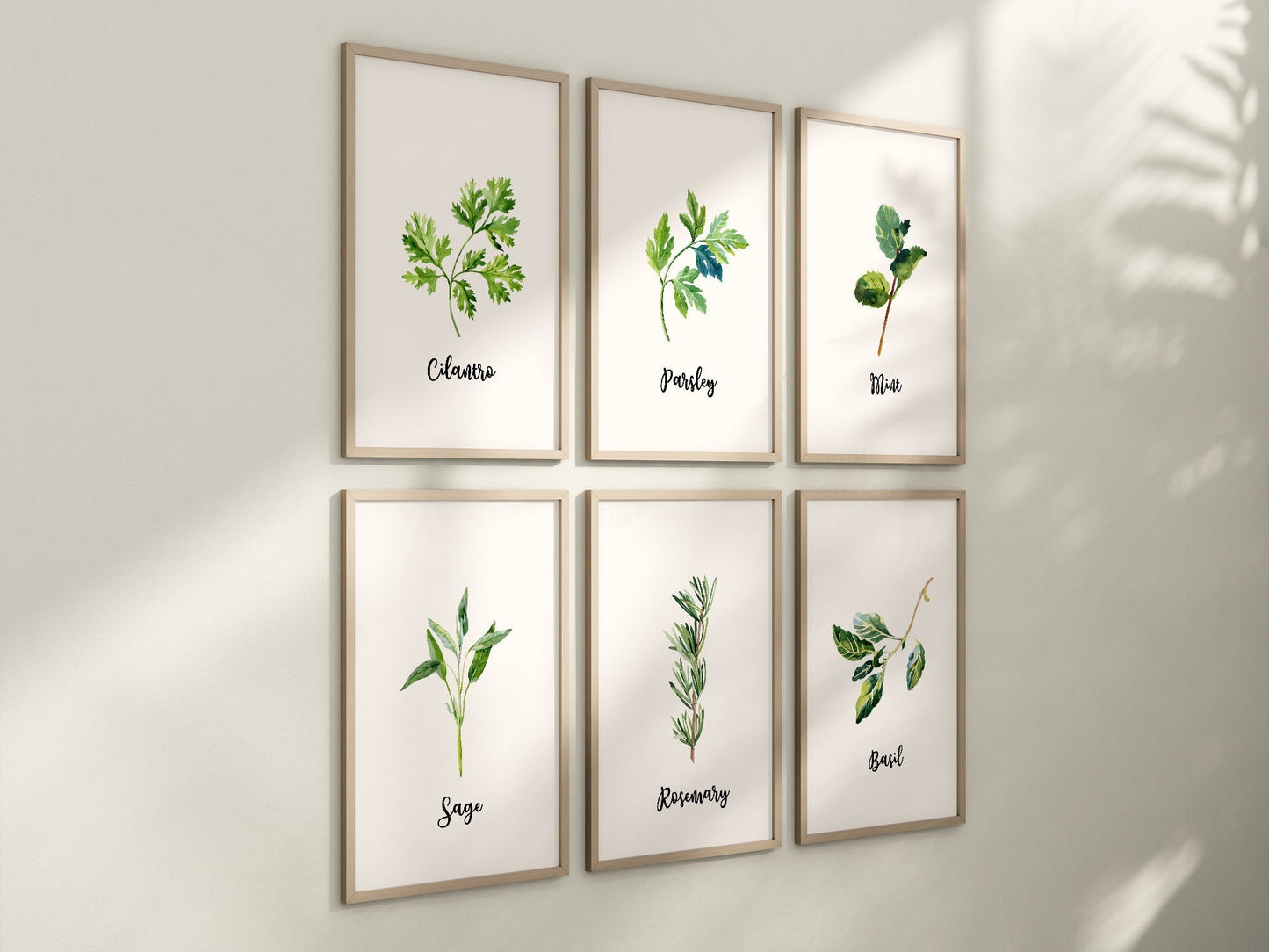 Set of 6 Kitchen Art Prints, Herb Prints, Kitchen Printables, Watercolor Herb Set Wall Signs, Oregano Sage Rosemary Basil Mint, Parsley, 091
