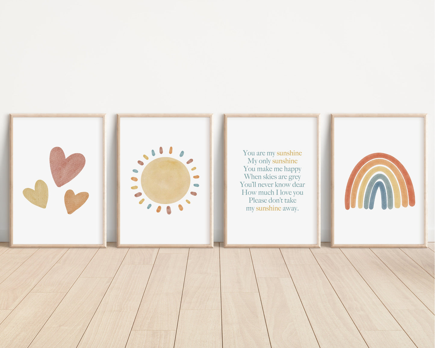 You Are My Sunshine Set of 4 Nursery Art Prints, Sun, Rainbow Nursery Wall Art, Nursery Decor, Play Room, Baby Room Ideas, 094