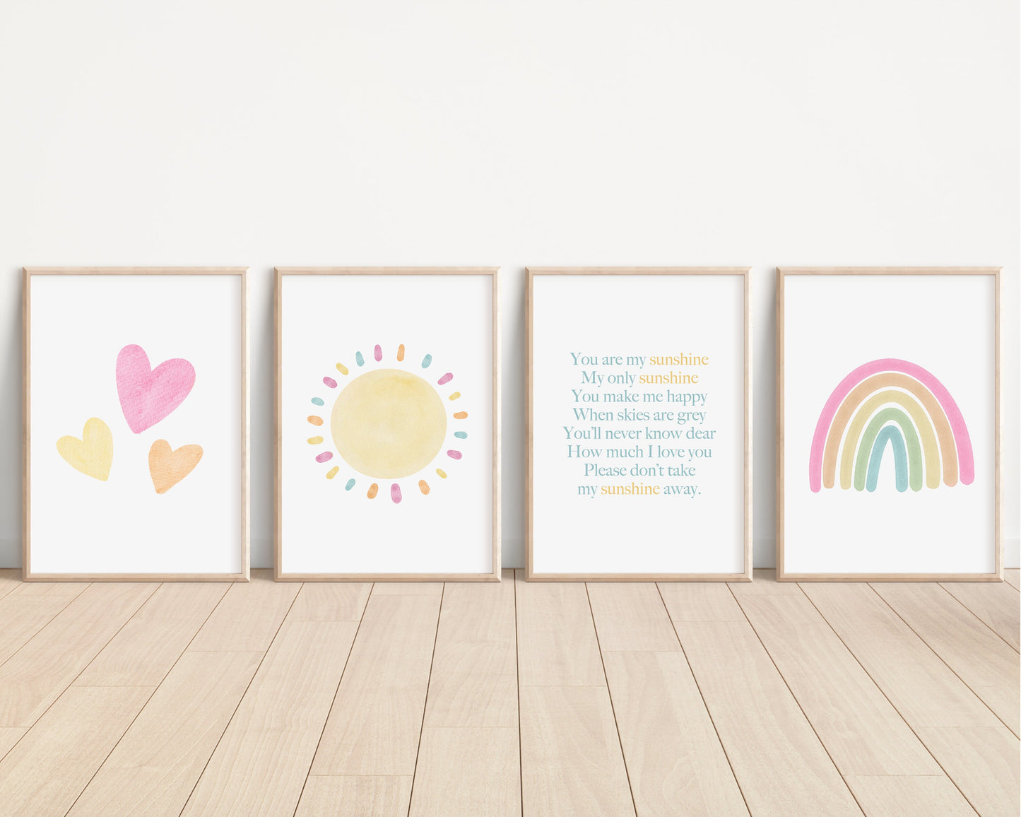 Pastel You Are My Sunshine Set of 4 Nursery Art Prints, Sun, Rainbow Nursery Wall Art, Nursery Decor, Play Room, Baby Room Ideas, 093