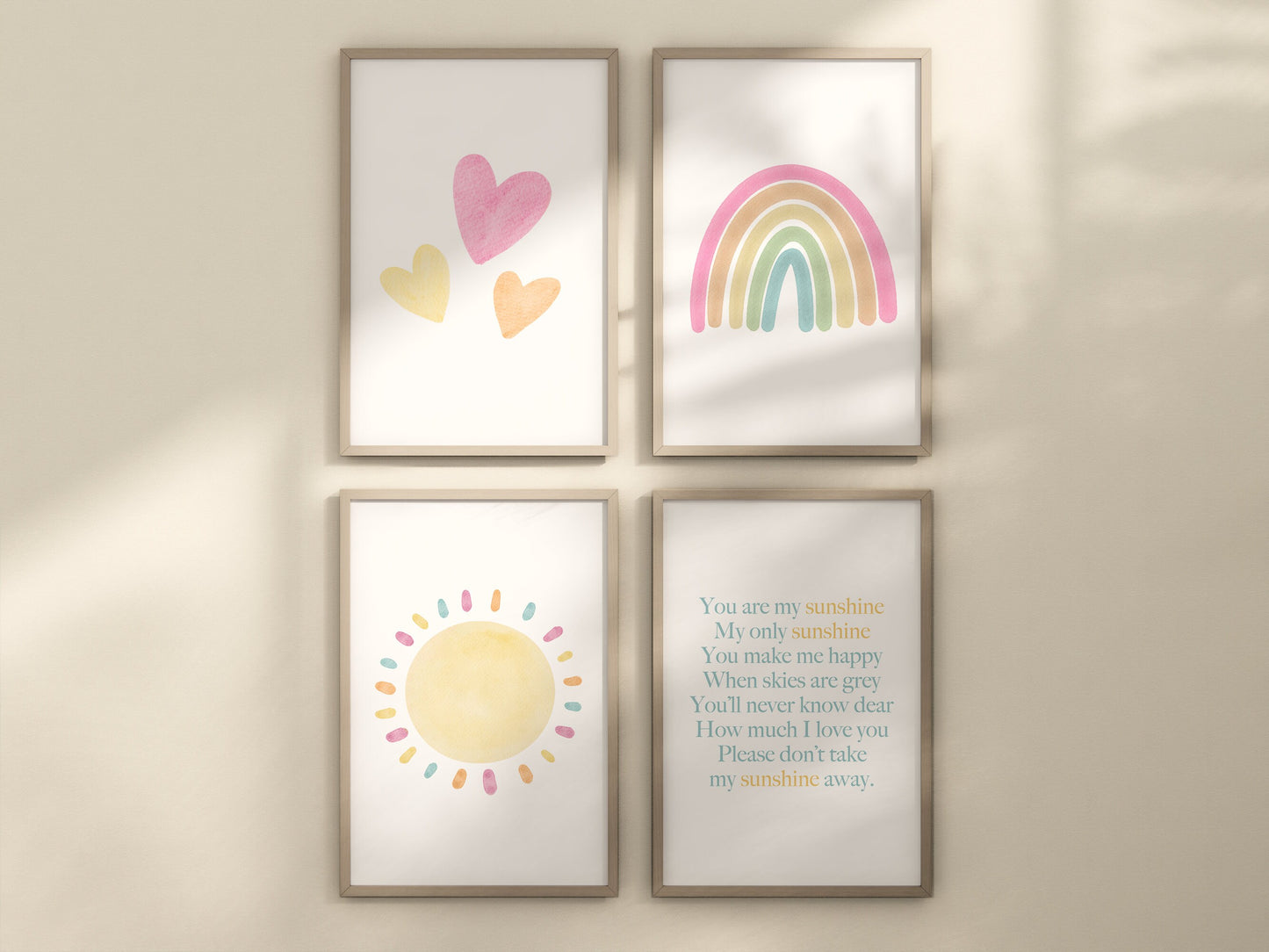 Pastel You Are My Sunshine Set of 4 Nursery Art Prints, Sun, Rainbow Nursery Wall Art, Nursery Decor, Play Room, Baby Room Ideas, 093