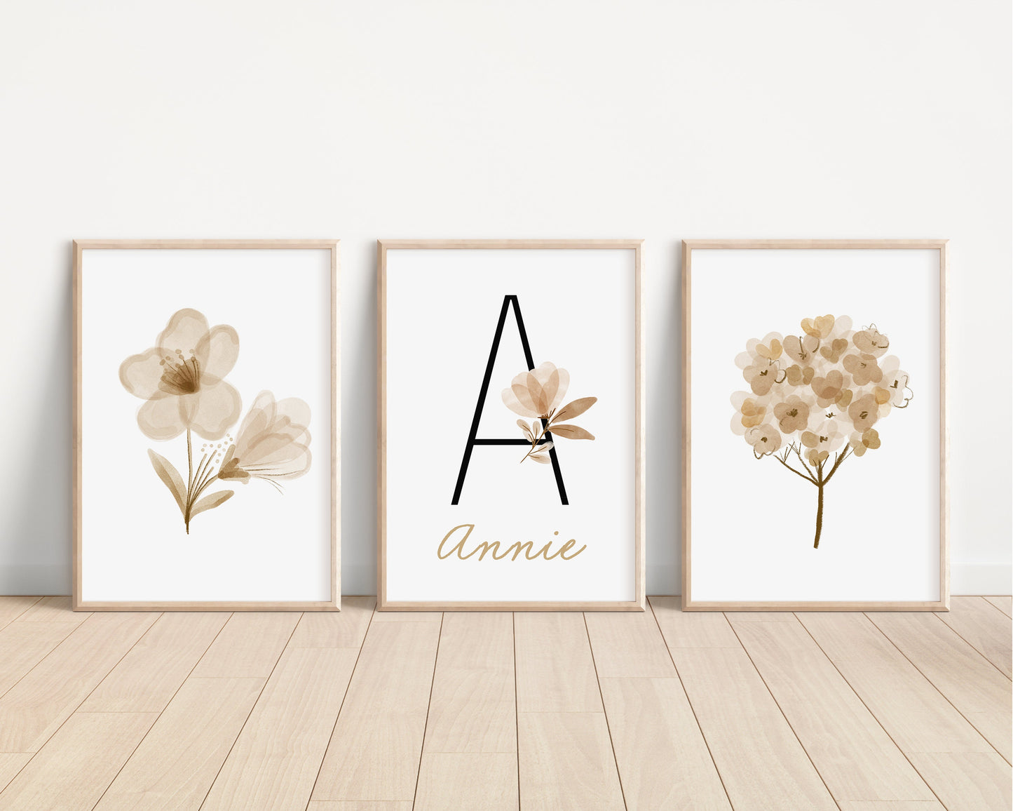 Personalized Boho Floral Set of 3 Nursery Art Prints, Nursery Wall Art, Neutral Nursery Decor, Play Room, Girl Baby Room, 097