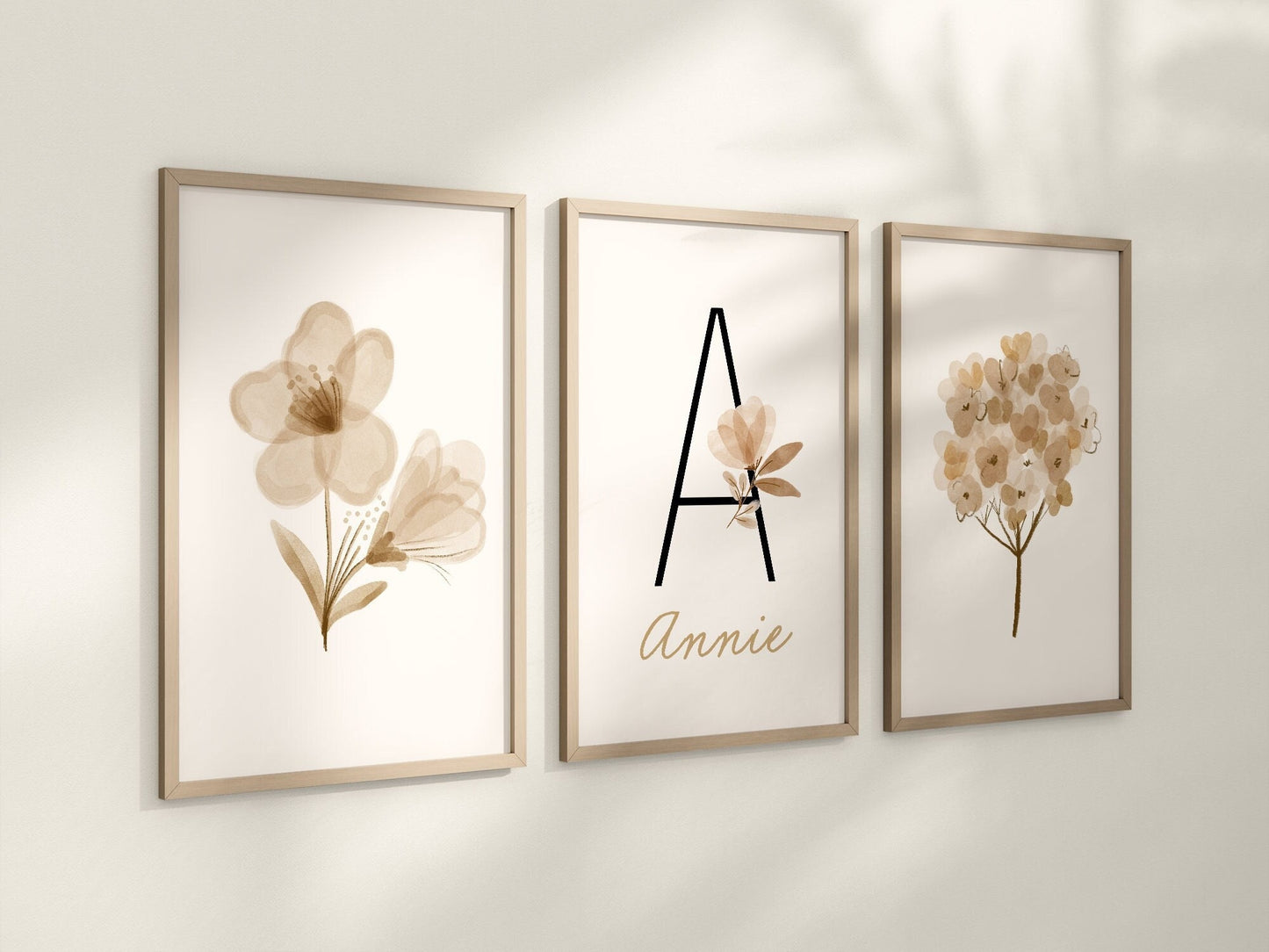 Personalized Boho Floral Set of 3 Nursery Art Prints, Nursery Wall Art, Neutral Nursery Decor, Play Room, Girl Baby Room, 097