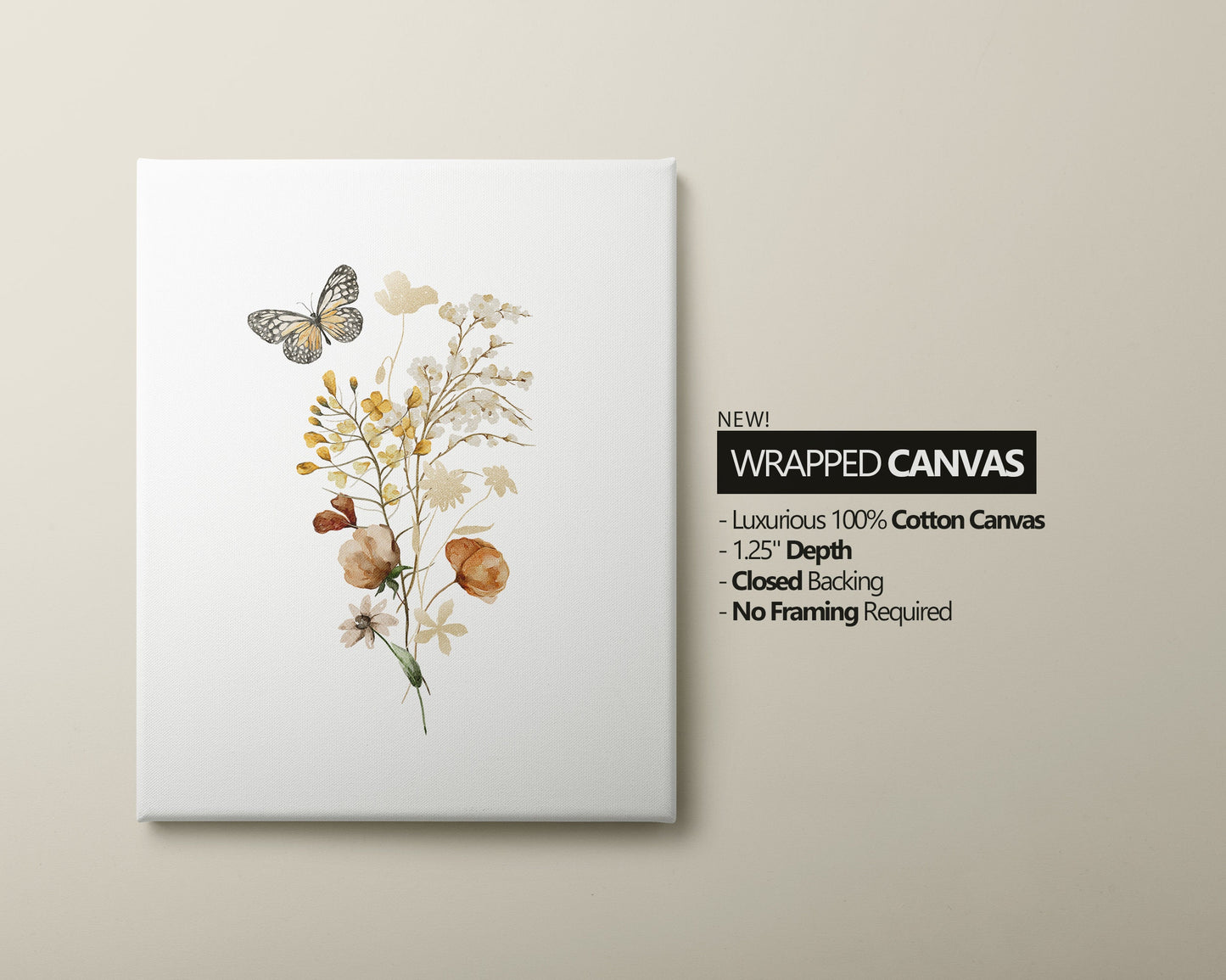 Set of 2 Wildflower Floral Art Prints with Butterflies