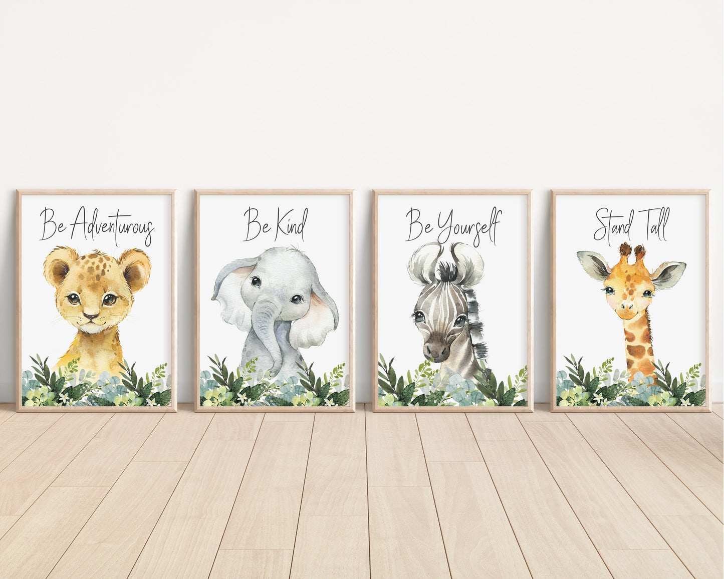 Set of 4 Safari Animal Nursery Prints, Jungle Animals, Greenery, Boy Nursery Wall Art, Shower Gift, Printed, 105