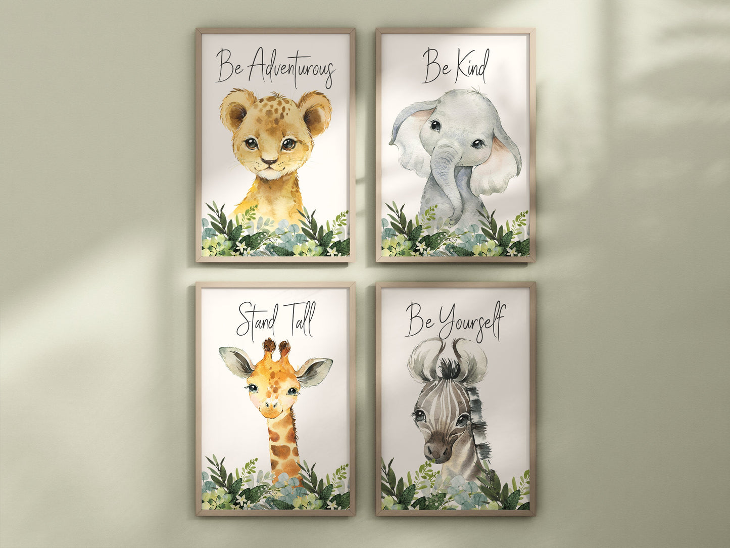 Set of 4 Safari Animal Nursery Prints, Jungle Animals, Greenery, Boy Nursery Wall Art, Shower Gift, Printed, 105