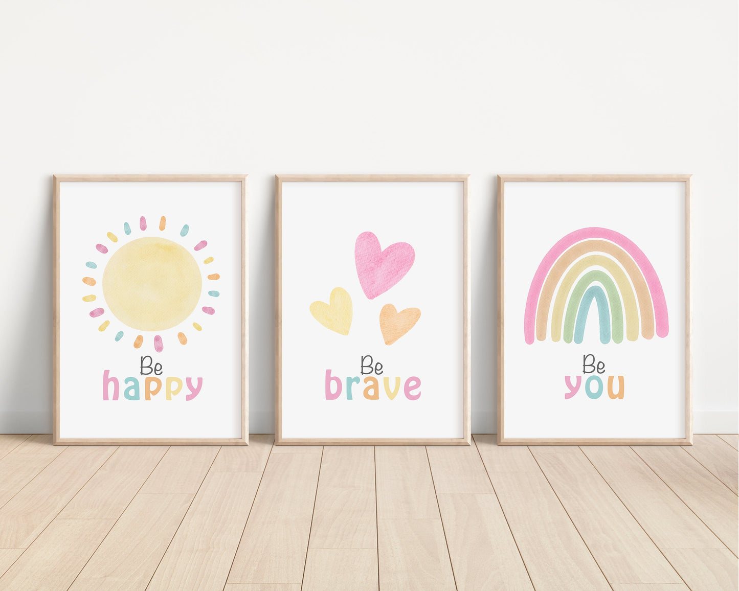 Pastel Rainbow Sun Hearts Set of 3 Nursery Art Prints, Affirmation colorful Nursery Wall Art, Nursery Decor, Play Room, Baby Room Ideas, 110
