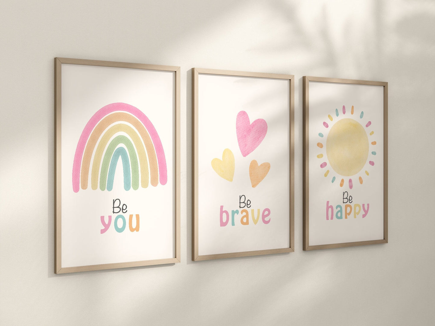 Pastel Rainbow Sun Hearts Set of 3 Nursery Art Prints, Affirmation colorful Nursery Wall Art, Nursery Decor, Play Room, Baby Room Ideas, 110