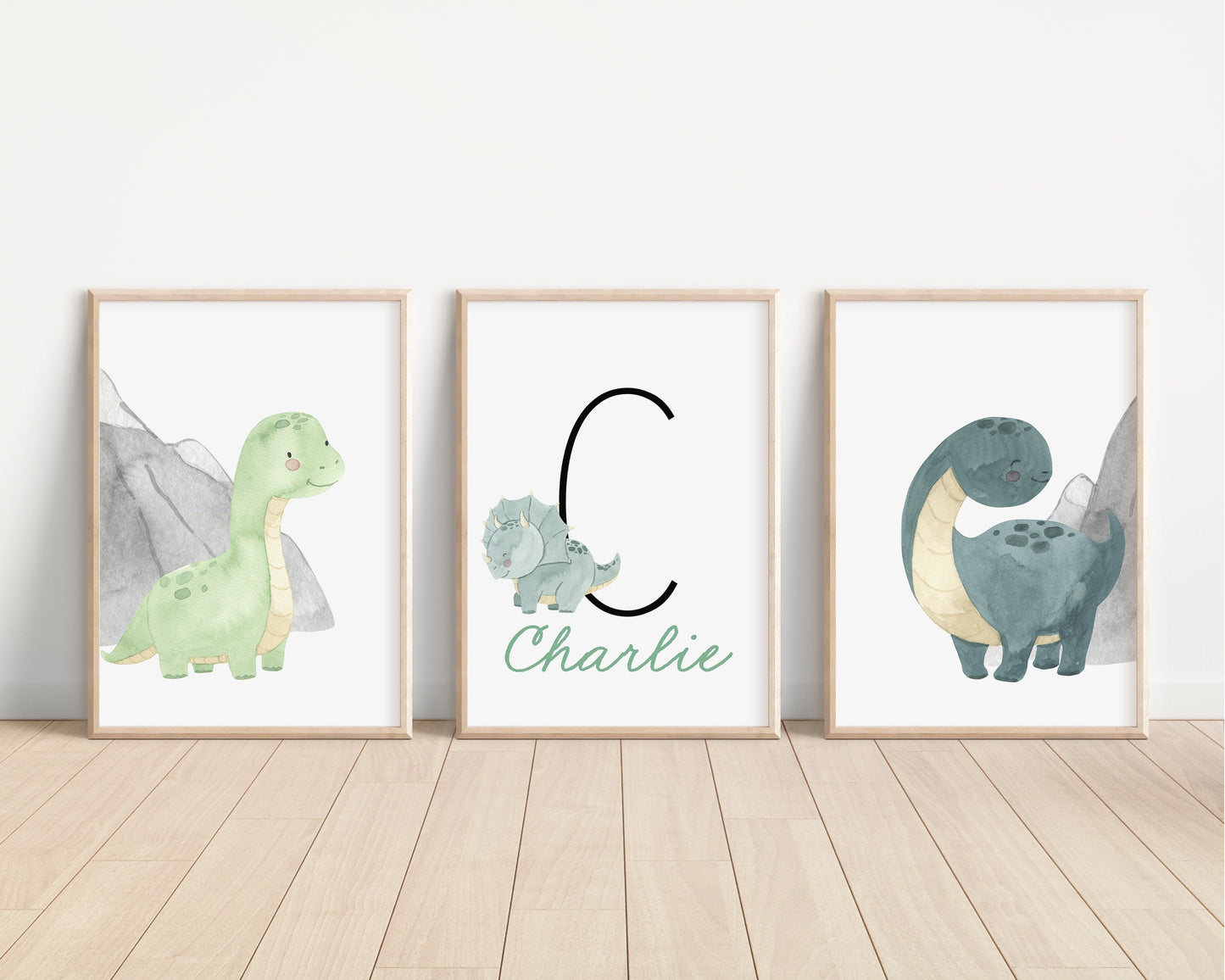 Personalized Dinosaur Set of 3 Nursery Art Prints, Boy Nursery Wall Art Green, Dino Nursery Decor, Play Room, Boy Baby Ideas, Kids room, 112