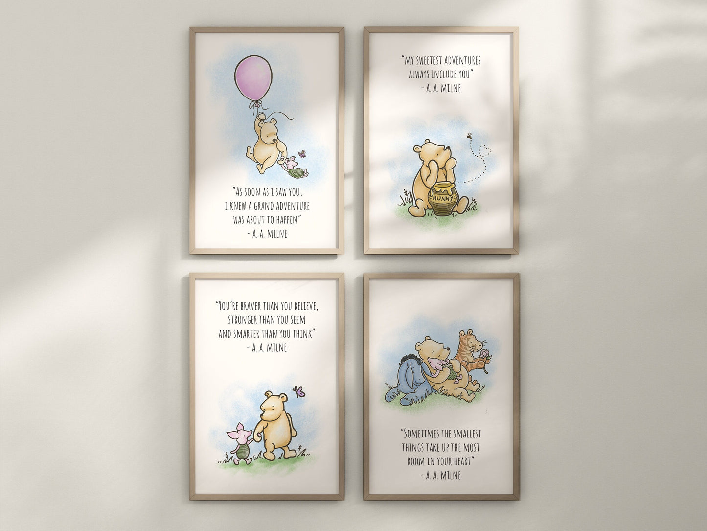 Set of 4 Classic Winnie-the-Pooh Nursery art prints, Gender Neutral Nursery, Winnie-the-Pooh inspirational quotes, new baby gift, 121