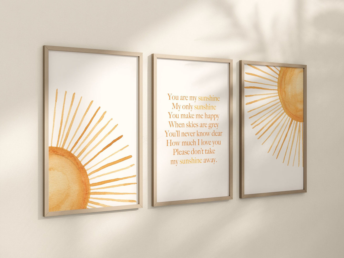 Set of 3 Boho Sun Watercolor Nursery Art Prints, You Are My Sunshine, Gender Neutral, Boy Nursery Wall Art, Baby Shower Gift, Printed, 123