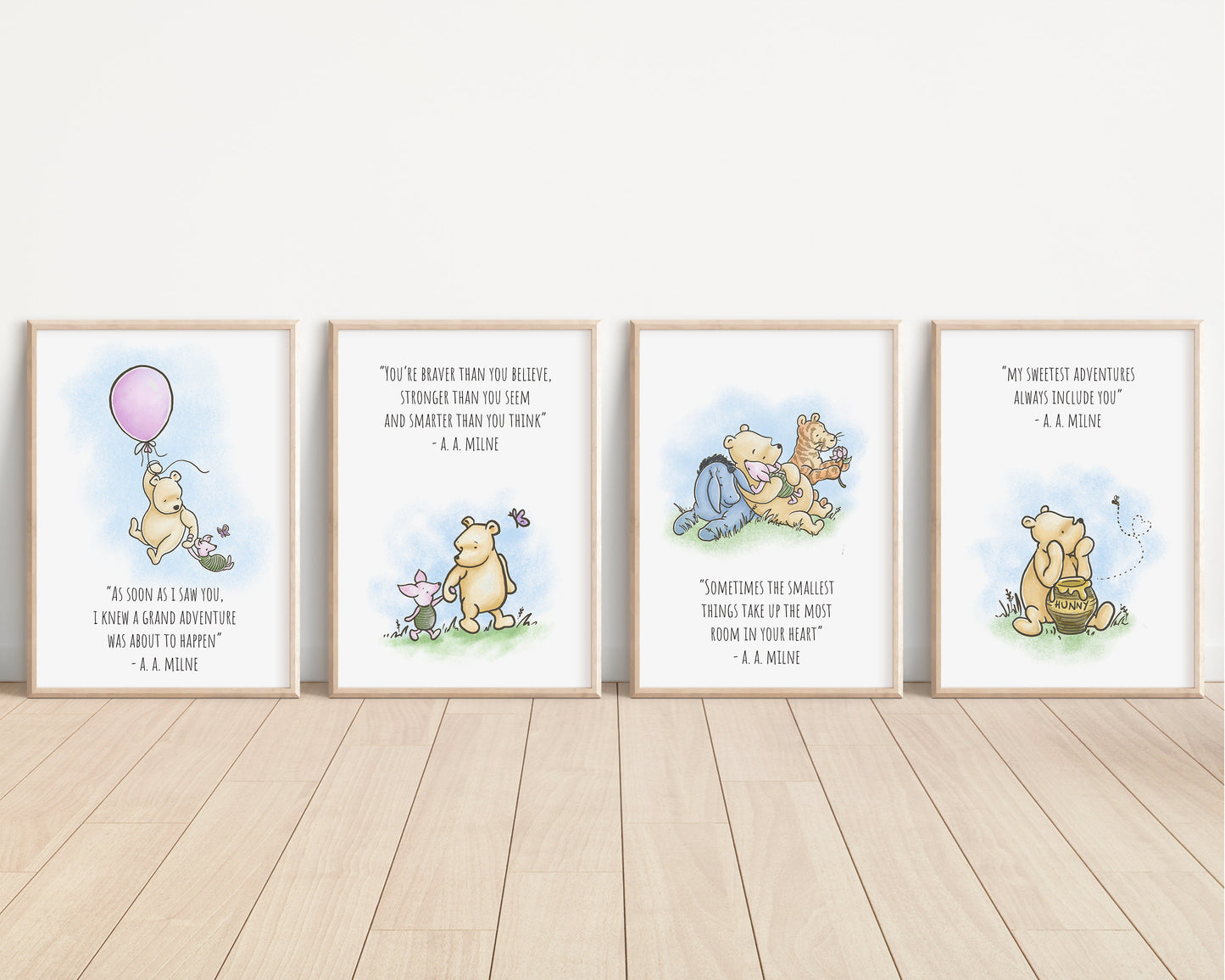 Set of 4 Classic Winnie-the-Pooh Nursery art prints, Gender Neutral Nursery, Winnie-the-Pooh inspirational quotes, new baby gift, 121