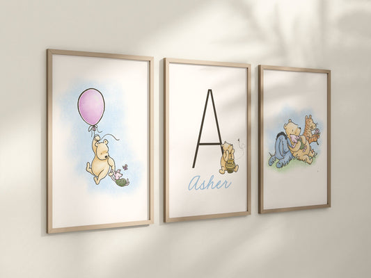 Personalized Set of 3 Classic Winnie-the-Pooh Nursery art prints, Gender Neutral, Winnie-the-Pooh inspirational quotes, new baby gift, 122