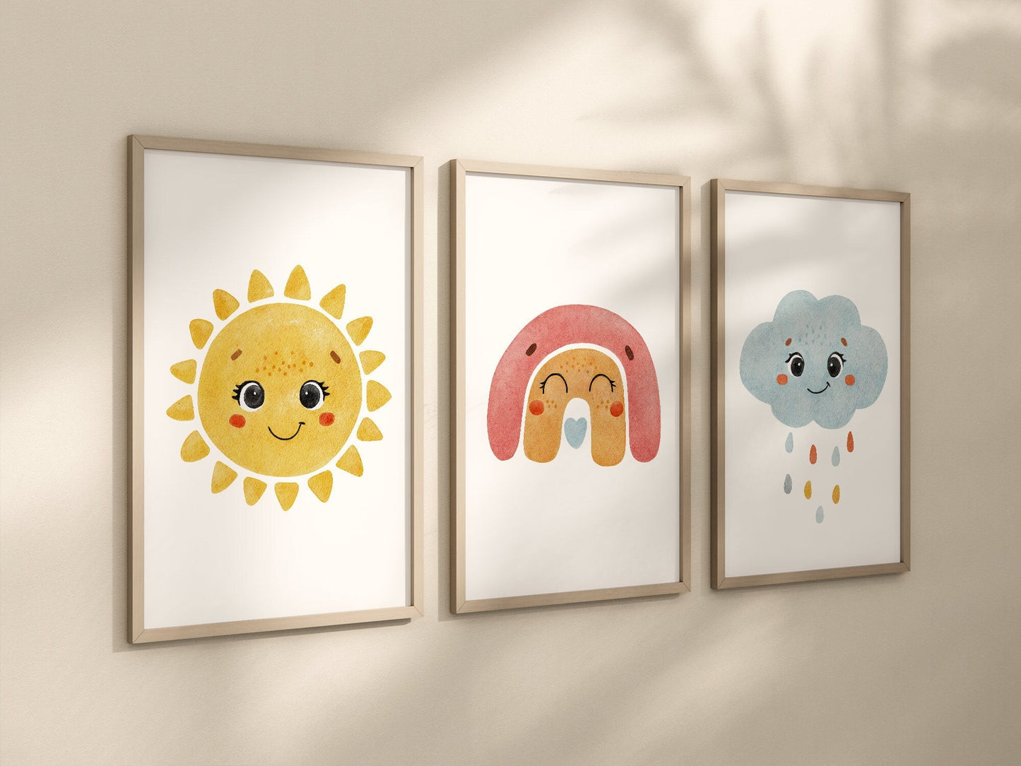 Rainbow Sun Cloud Set of 3 Nursery Art Prints, Weather colorful Nursery Wall Art, Nursery Decor, Play Room, Baby Room Ideas, 126