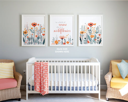 Set of 3 Pastel Wildflowers Floral Art Prints, Leaf Art, Botanical, Bloom Bouquet, Nursery Decor, Play Room, Girl Baby Room Ideas 101