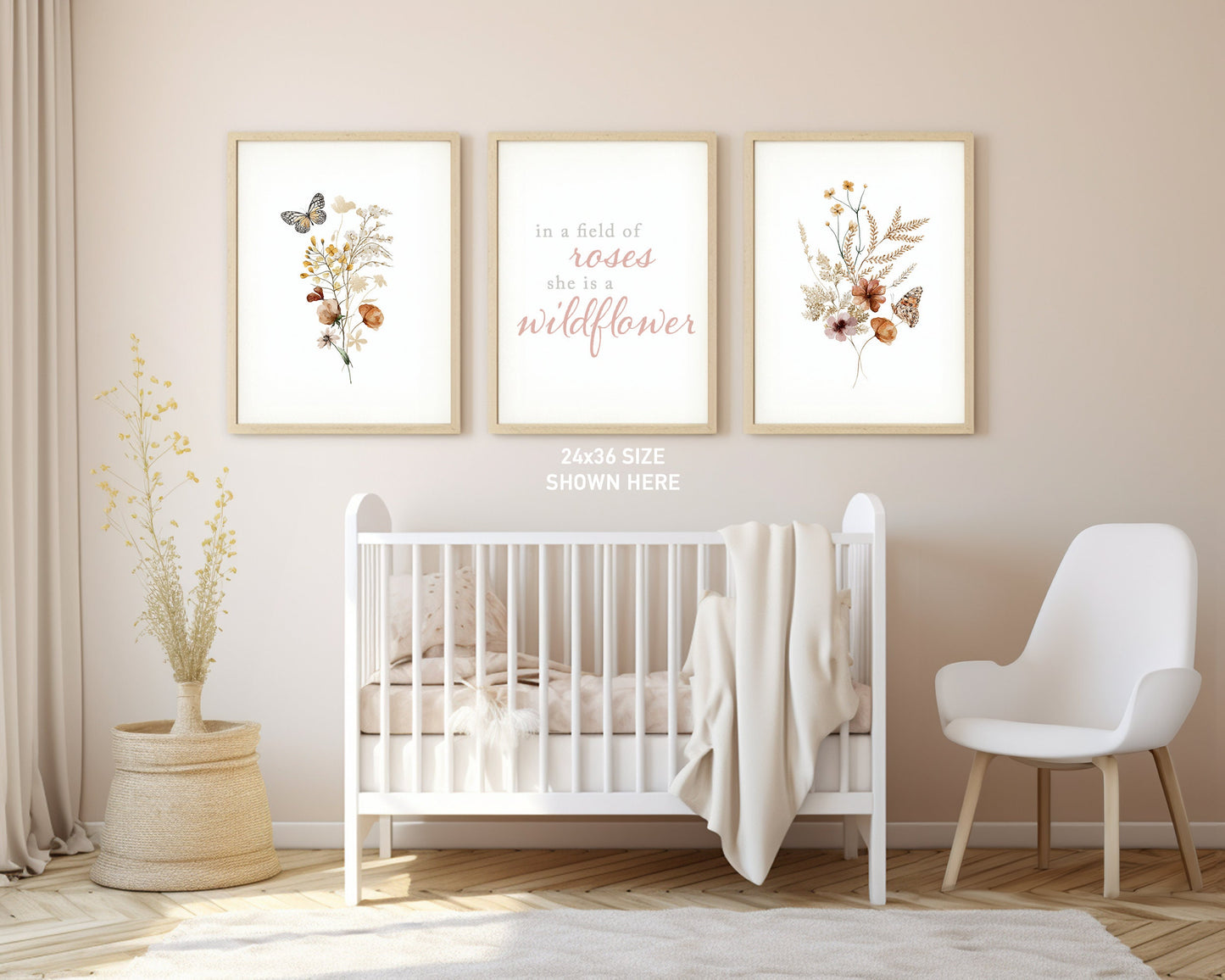 Set of 3 Boho Wildflowers Floral Art Prints, Leaf Art, Botanical Meadows, Bloom Bouquet, Nursery Decor, Play Room, Girl Baby Room Ideas 060