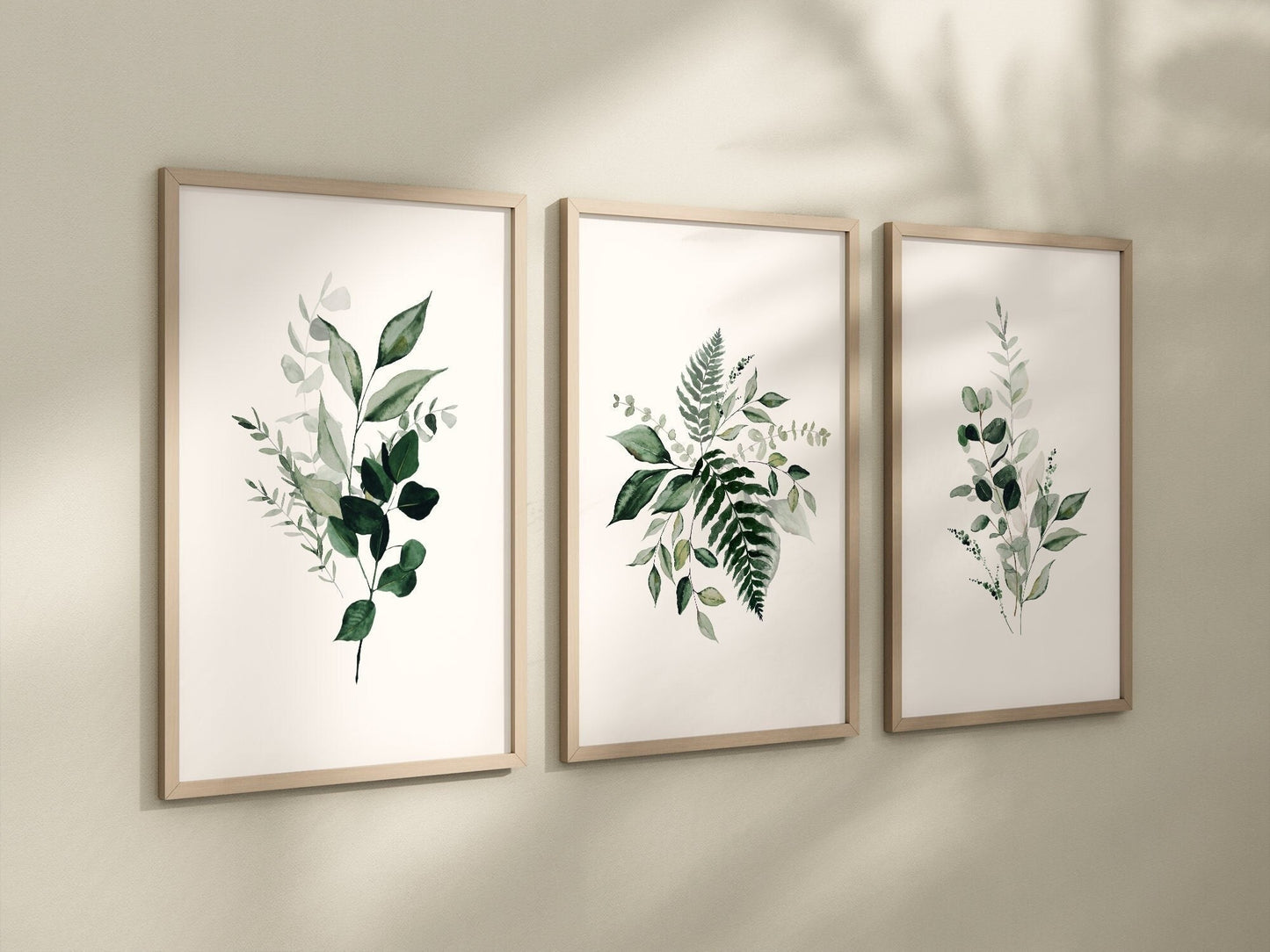 Set of 3 Botanical Greenery Art Prints, Watercolor Foliage, Home Decor, Bedroom Art, Living Room Decor, Sage Green