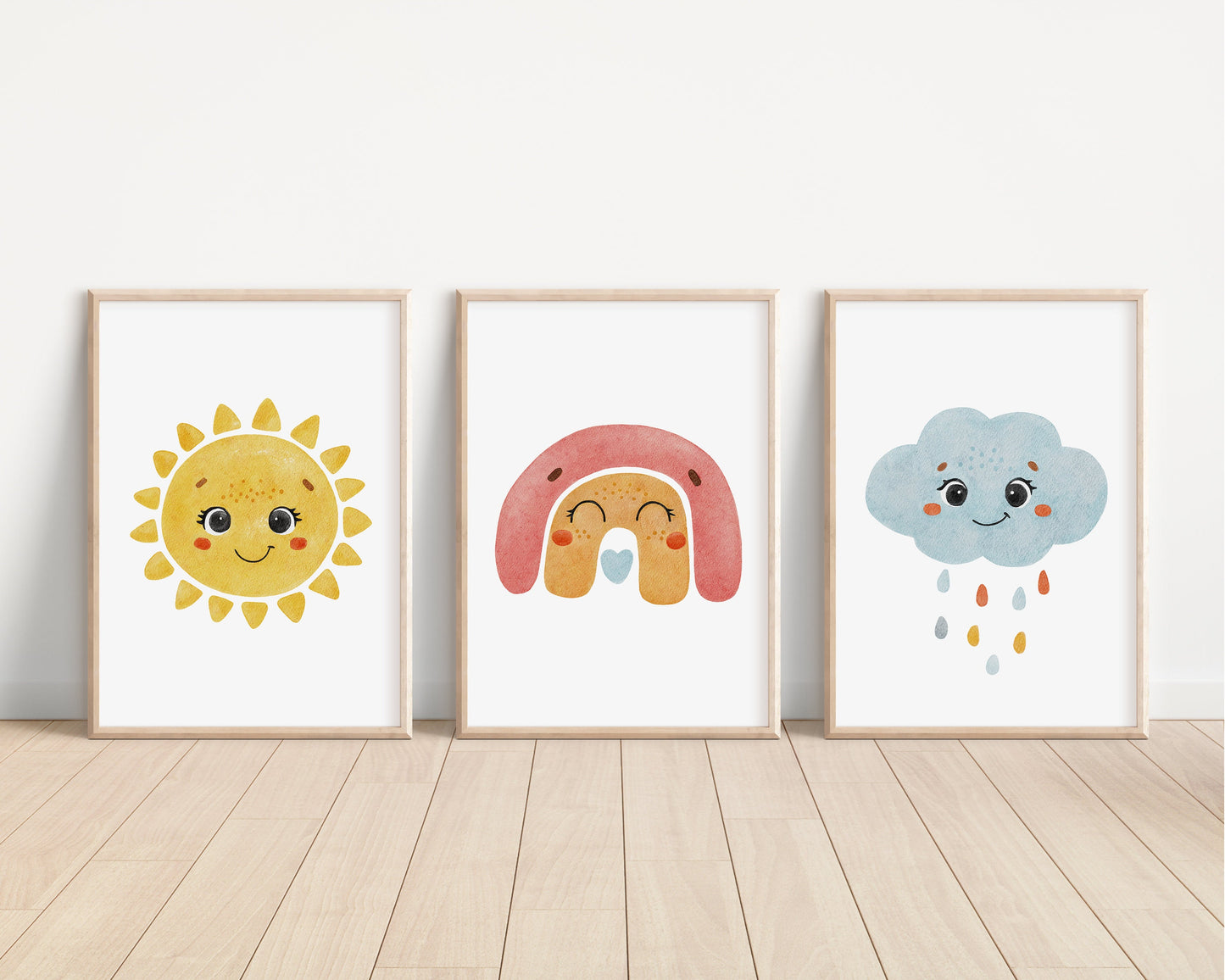 Rainbow Sun Cloud Set of 3 Nursery Art Prints, Weather colorful Nursery Wall Art, Nursery Decor, Play Room, Baby Room Ideas, 126