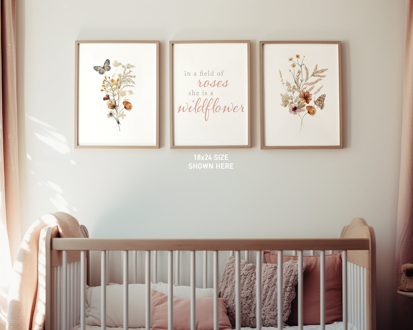 Set of 3 Boho Wildflowers Floral Art Prints, Leaf Art, Botanical Meadows, Bloom Bouquet, Nursery Decor, Play Room, Girl Baby Room Ideas 060