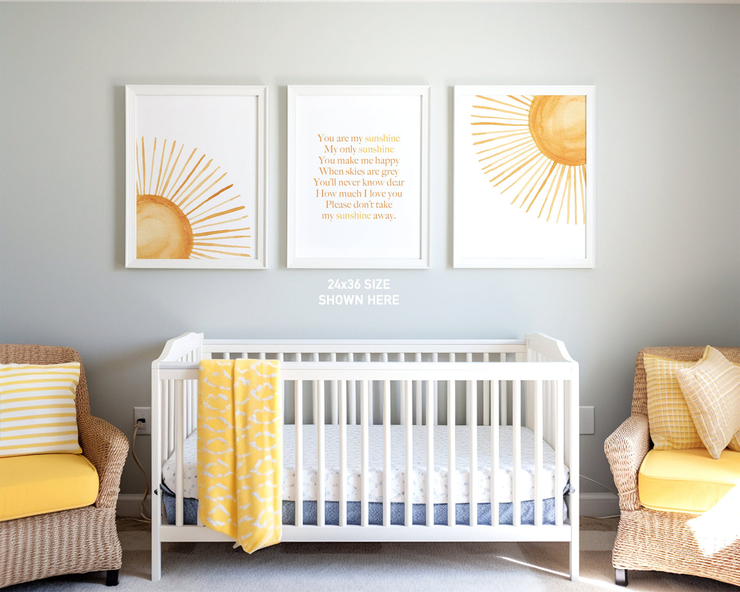 Set of 3 Boho Sun Watercolor Nursery Art Prints, You Are My Sunshine, Gender Neutral, Boy Nursery Wall Art, Baby Shower Gift, Printed, 123
