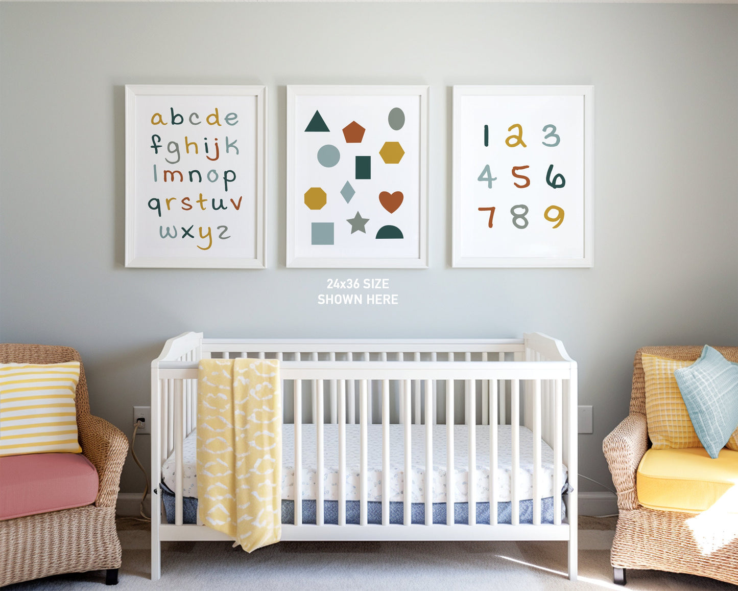 Set of 3 Alphabet and Shapes Nursery Art Prints, Education Wall Decor, Boys Nursery, Nursery Decor, Play Room, Baby Boy Room Ideas 062