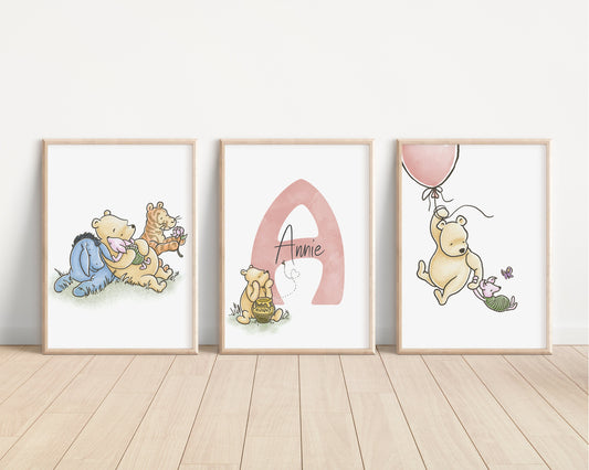 Personalized Set of 3 Classic Winnie-the-Pooh Nursery art prints, Gender Neutral, Winnie-the-Pooh inspirational quotes, new baby gift, 133