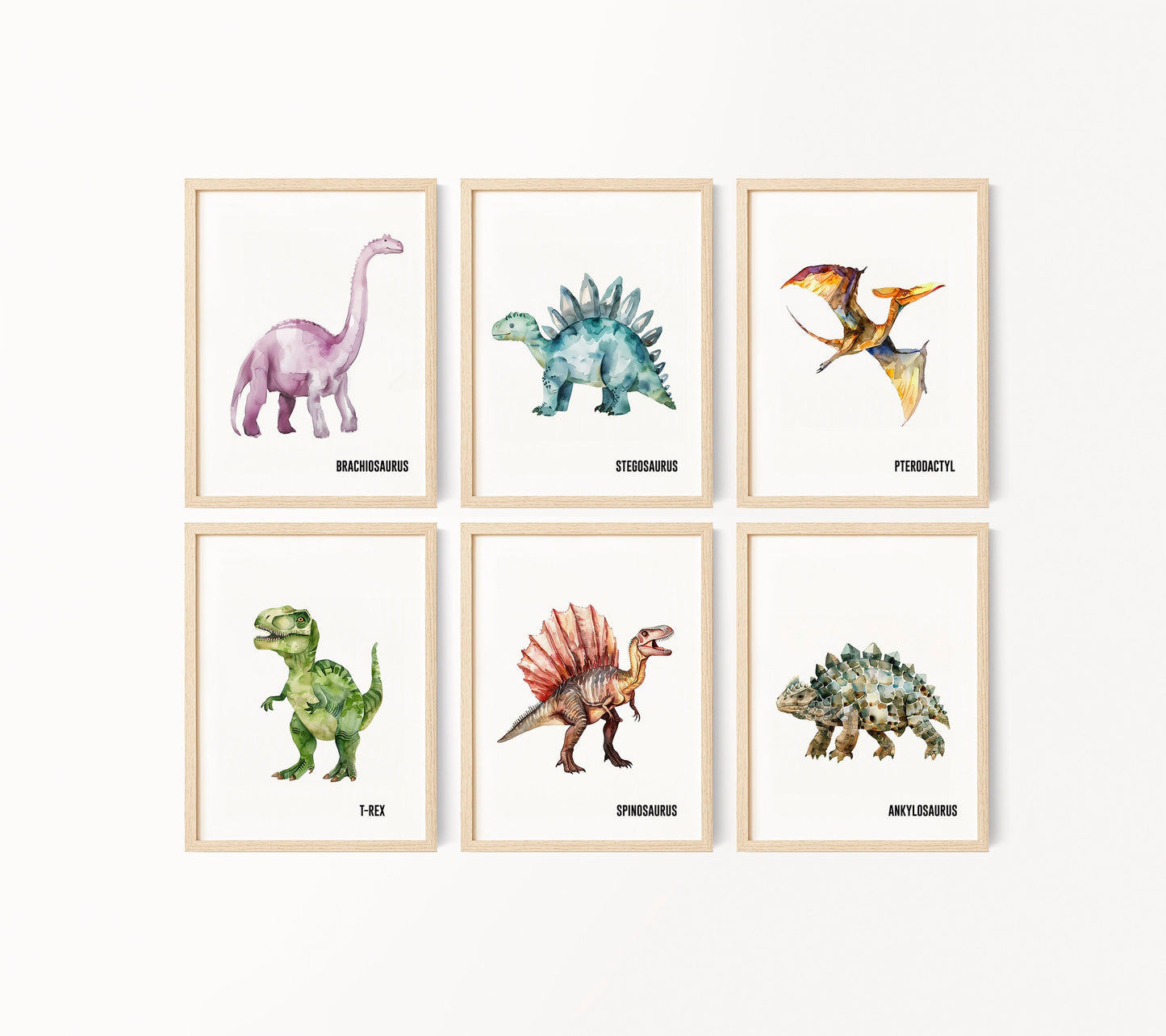 Set of 6 Dinosaur Art Prints, Kids Gallery Wall Set, Dinosaur Wall Art, Dinosaur Nursery, Boys Room Dinosaur Decor, Kids Room Wall Art, 145