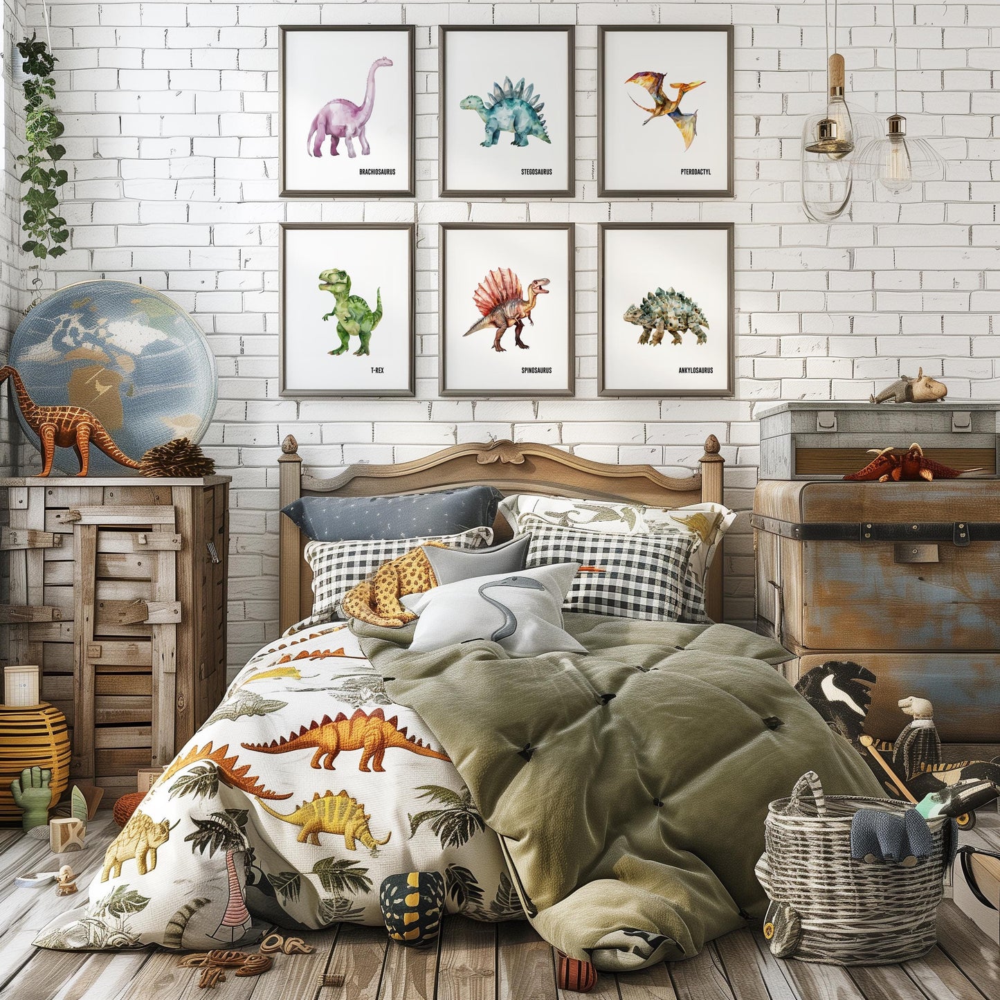 Set of 6 Dinosaur Art Prints, Kids Gallery Wall Set, Dinosaur Wall Art, Dinosaur Nursery, Boys Room Dinosaur Decor, Kids Room Wall Art, 145