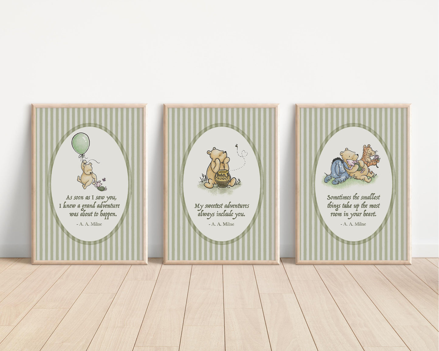 Set of 3 Classic Winnie-the-Pooh Nursery art prints, Gender Neutral Nursery, Winnie-the-Pooh inspirational quotes, new baby gift