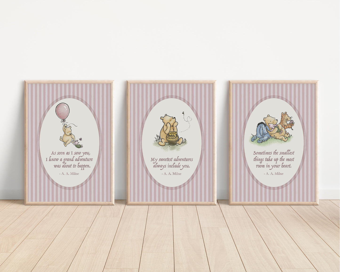 Set of 3 Classic Winnie-the-Pooh Nursery art prints, Gender Neutral Nursery, Winnie-the-Pooh inspirational quotes, new baby gift